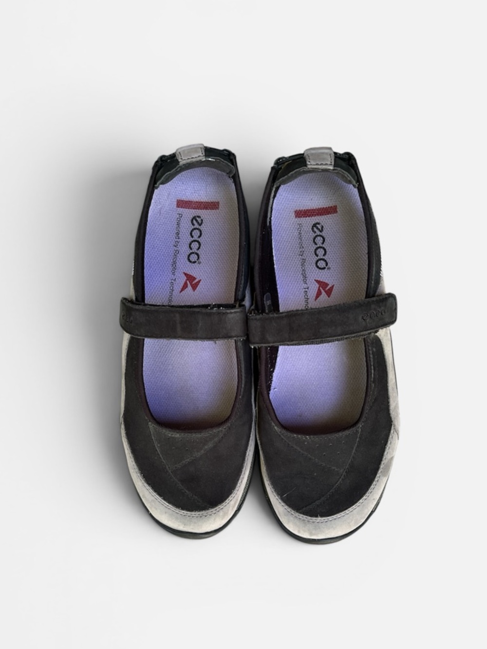 ECCO Receptor Leather Mary Jane Walking Shoes - Black & Gray EU 39